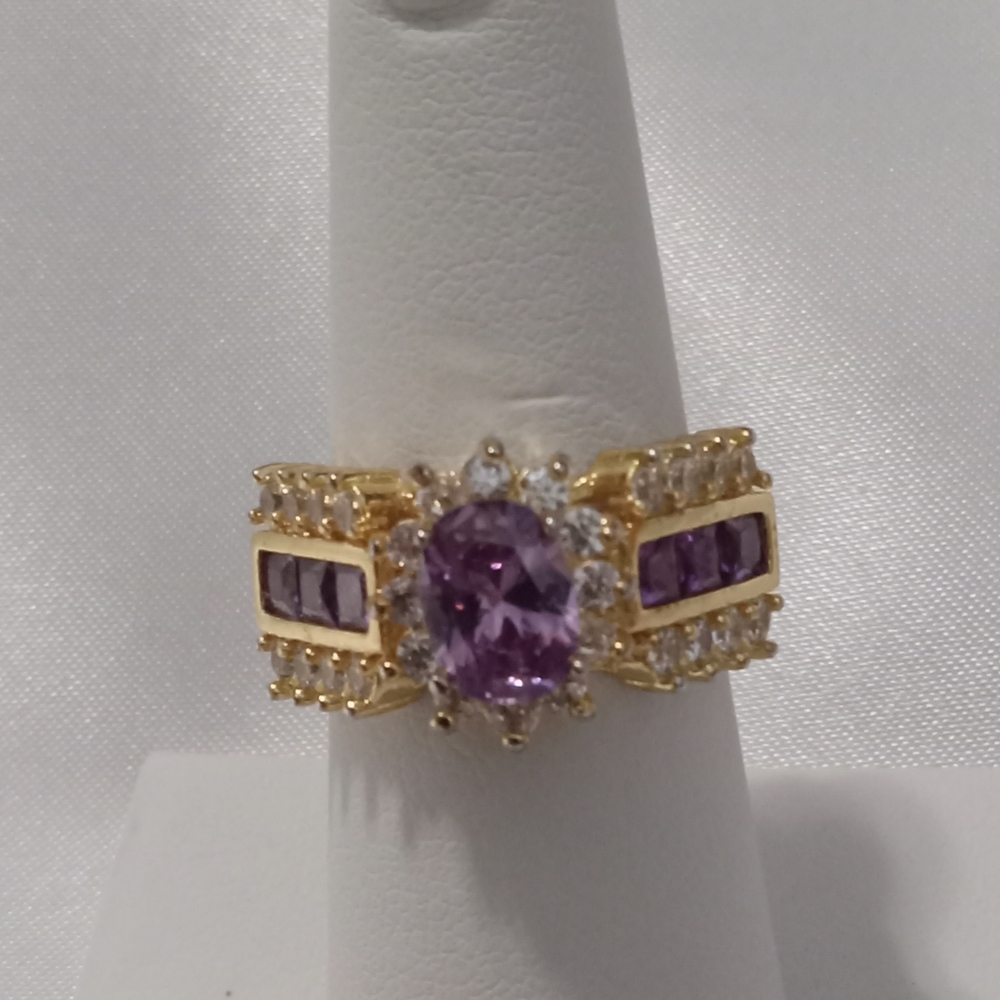 Amethyst & FIRM CZ gold over sterling ring